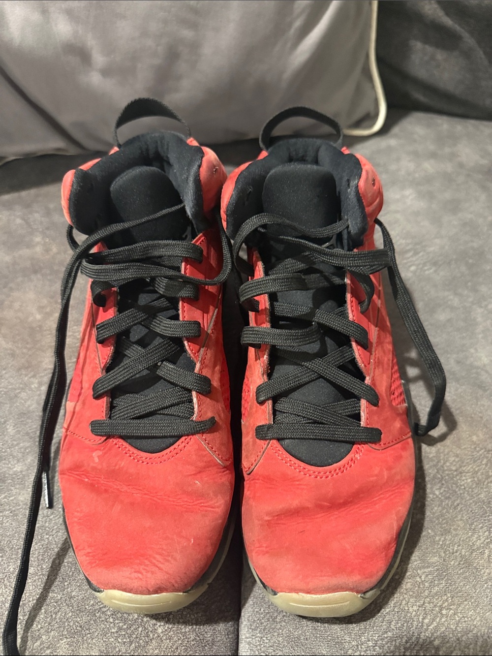 Boys Red SuedeJordan Sneakers - Black Accents
